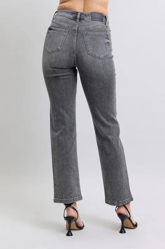 Judy Blue Full Size High Waist Rhinestone Straight Jeans Plus Size - Love Salve