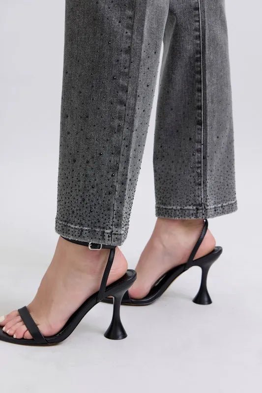 Judy Blue Full Size High Waist Rhinestone Straight Jeans Plus Size - Love Salve