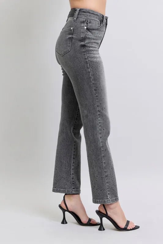 Judy Blue Full Size High Waist Rhinestone Straight Jeans Plus Size - Love Salve