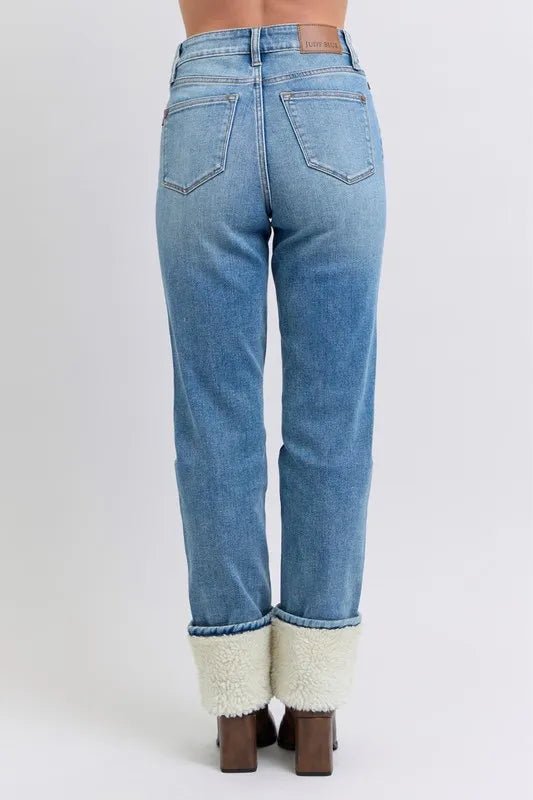 Judy Blue Full Size High Waist Shearling Cuff Straight Plus Size Pants - Love Salve