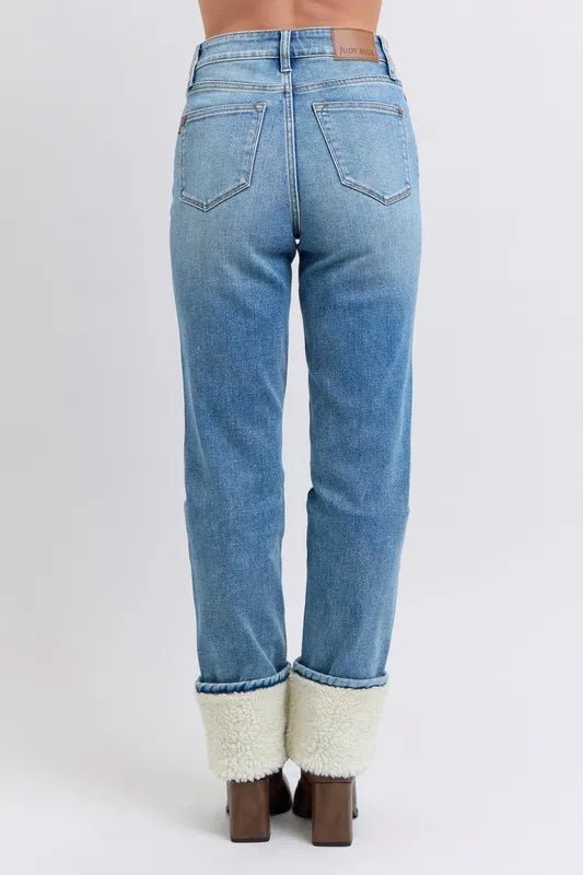 Judy Blue Full Size High Waist Shearling Cuff Straight Plus Size Pants - Love Salve
