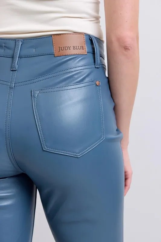 Judy Blue Full Size High Waist Tummy Control Faux Leather Bootcut Pants Plus Size - Love Salve