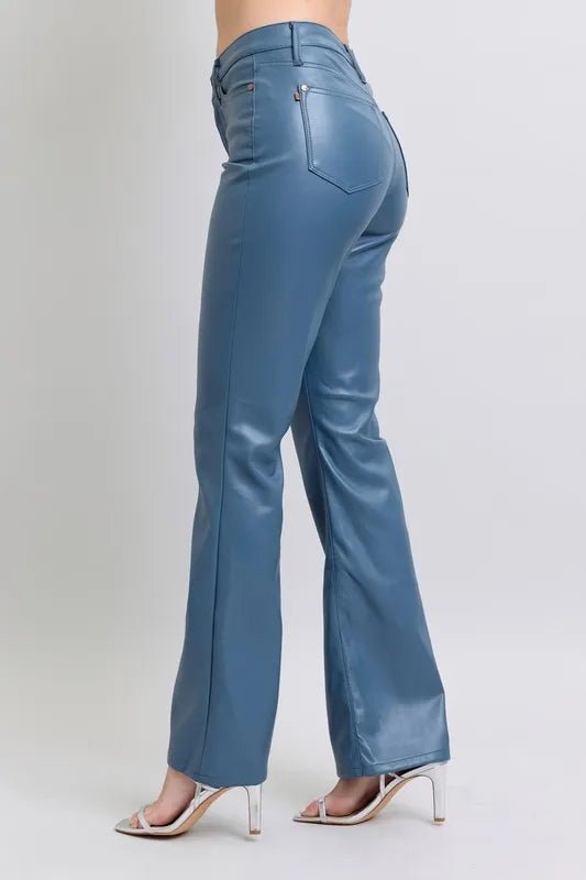 Judy Blue Full Size High Waist Tummy Control Faux Leather Bootcut Pants Plus Size - Love Salve