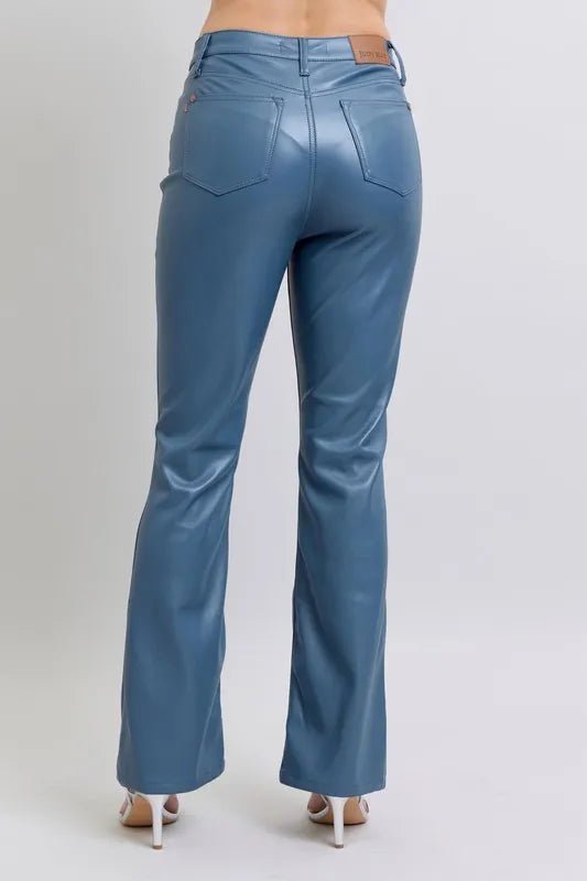 Judy Blue Full Size High Waist Tummy Control Faux Leather Bootcut Pants Plus Size - Love Salve
