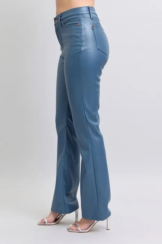 Judy Blue Full Size High Waist Tummy Control Faux Leather Bootcut Pants Plus Size - Love Salve