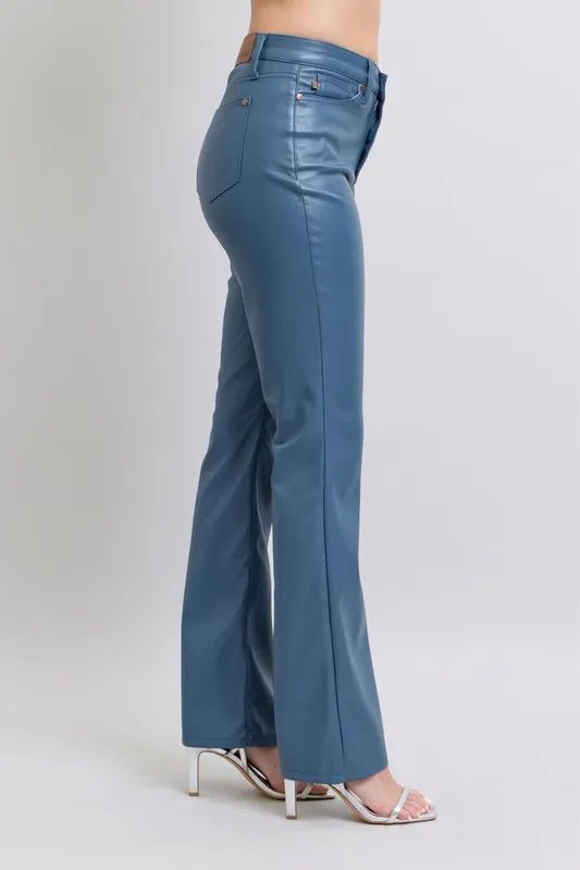 Judy Blue Full Size High Waist Tummy Control Faux Leather Bootcut Pants Plus Size - Love Salve