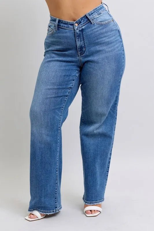 Judy Blue Full Size High Waist V-Front Vintage Wash Jeans - Love Salve