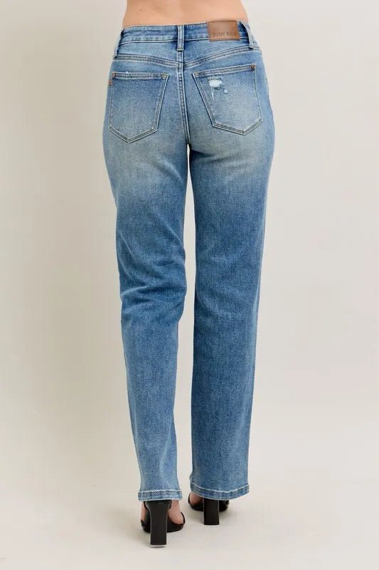 Judy Blue Full Size High Waist Vintage Wash Front Seam Slit Plus Size - Love Salve