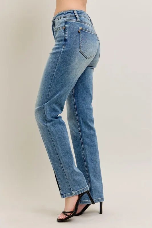 Judy Blue Full Size High Waist Vintage Wash Front Seam Slit Plus Size - Love Salve