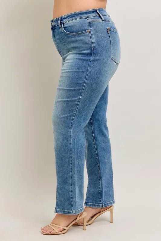 Judy Blue Full Size High Waist Vintage Wash Front Seam Slit Plus Size - Love Salve