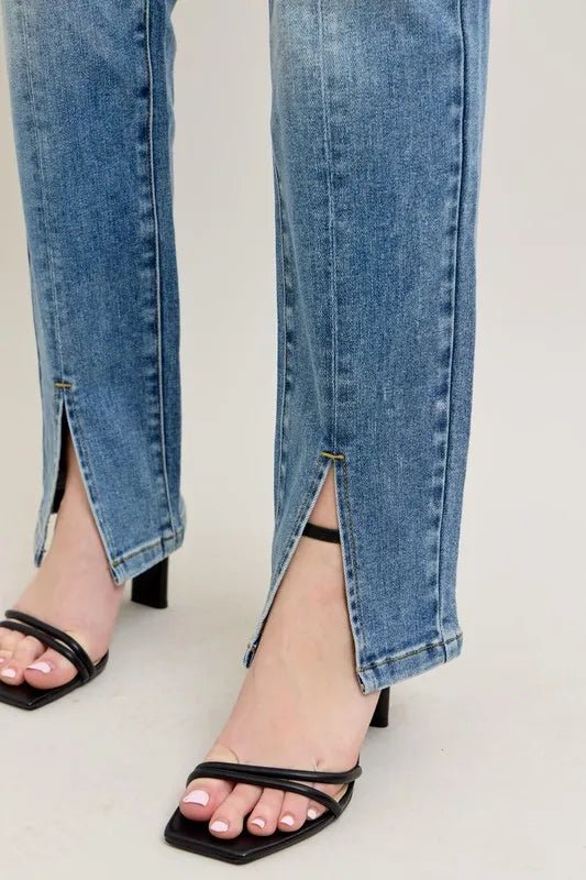 Judy Blue Full Size High Waist Vintage Wash Front Seam Slit Plus Size - Love Salve