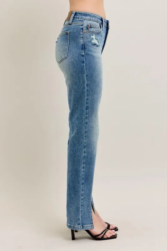 Judy Blue Full Size High Waist Vintage Wash Front Seam Slit Plus Size - Love Salve