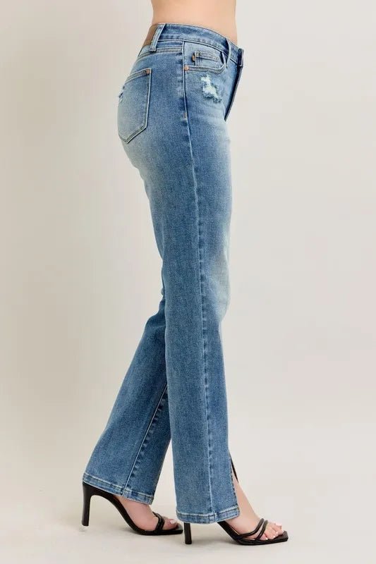 Judy Blue Full Size High Waist Vintage Wash Front Seam Slit Plus Size - Love Salve