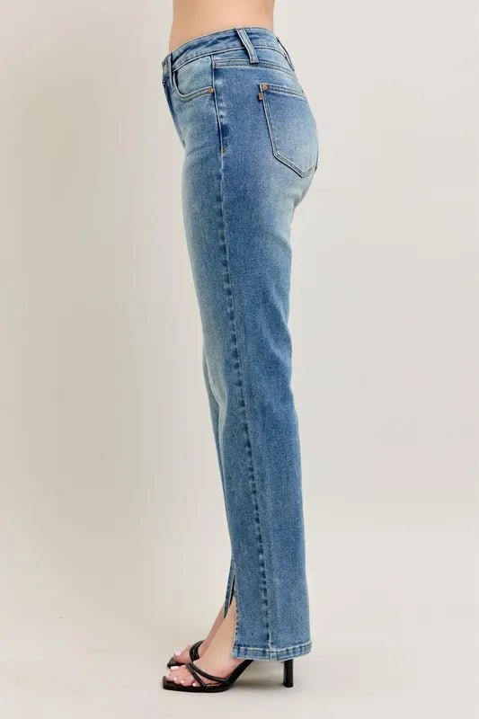 Judy Blue Full Size High Waist Vintage Wash Front Seam Slit Plus Size - Love Salve