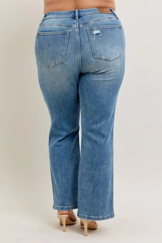 Judy Blue Full Size High Waist Vintage Wash Front Seam Slit Plus Size - Love Salve