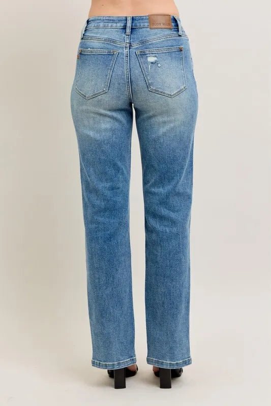 Judy Blue Full Size High Waist Vintage Wash Front Seam Slit Plus Size - Love Salve