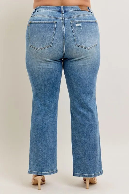 Judy Blue Full Size High Waist Vintage Wash Front Seam Slit Plus Size - Love Salve