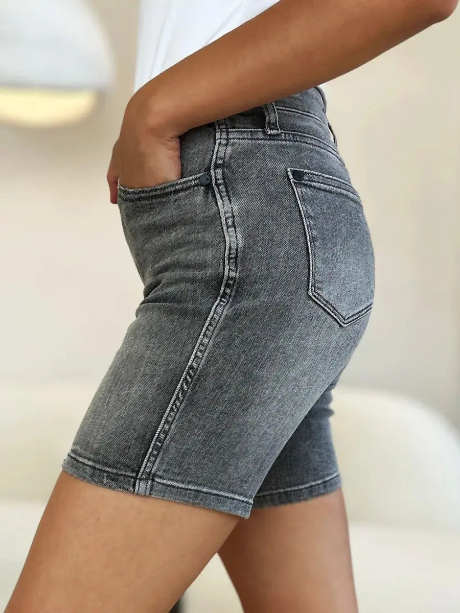 Judy Blue Full Size High Waist Washed Denim Shorts for Women - Love Salve