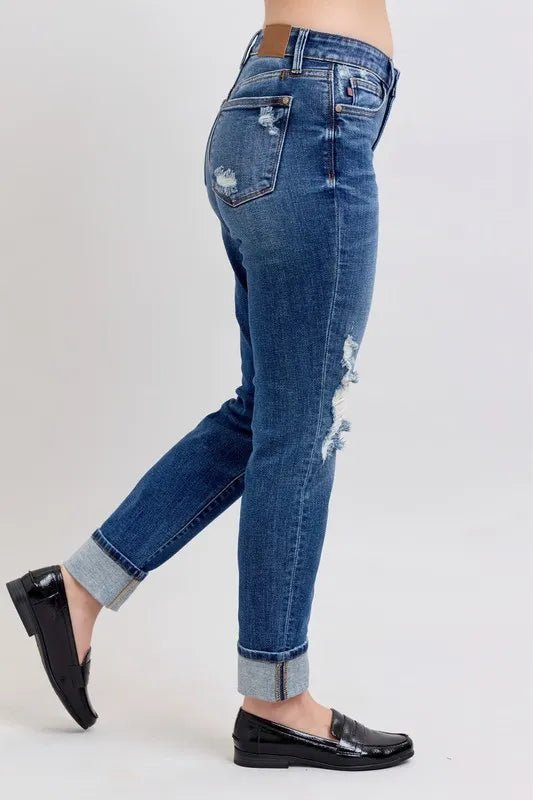 Judy Blue Full Size Mid Rise Boyfriend Destroy Jeans Plus Size - Love Salve