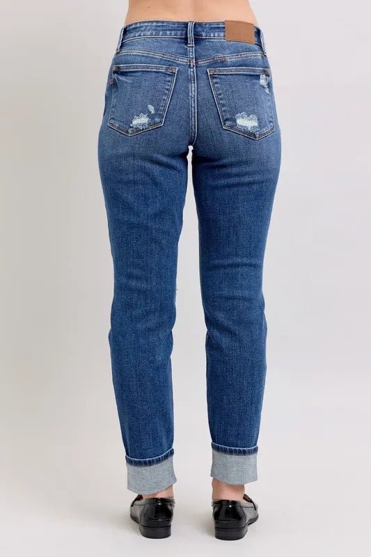 Judy Blue Full Size Mid Rise Boyfriend Destroy Jeans Plus Size - Love Salve