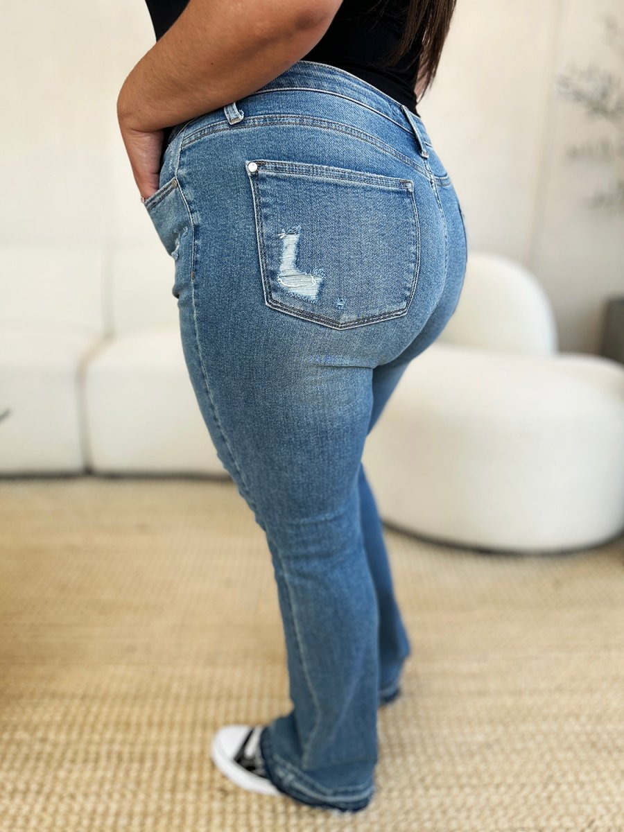 Judy Blue Full Size Mid Rise Destroyed Hem Distressed Jeans - Love Salve