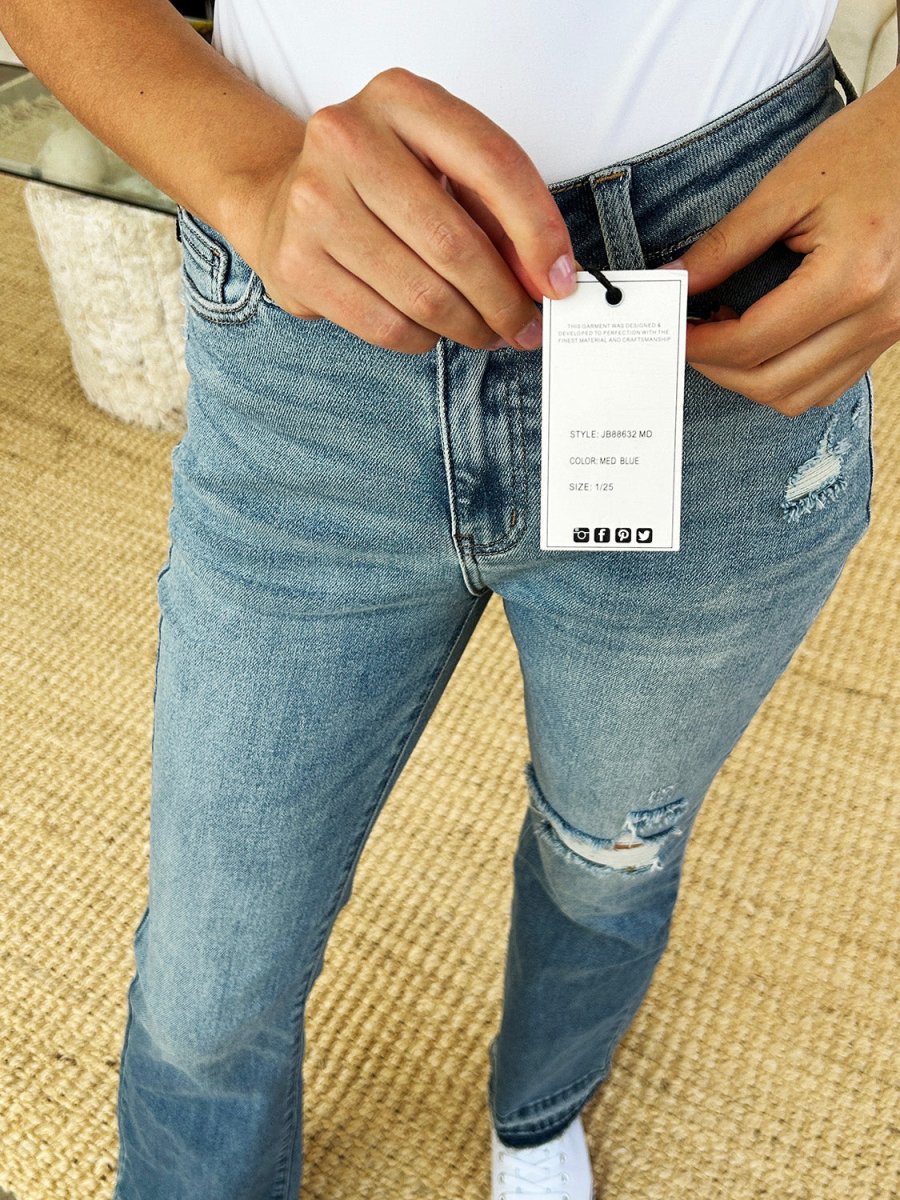 Judy Blue Full Size Mid Rise Destroyed Hem Distressed Jeans - Love Salve