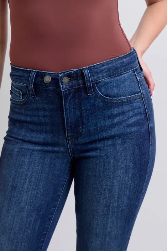 Judy Blue Full Size Mid Rise Skinny Jeans with Raw Hem Plus Size - Love Salve