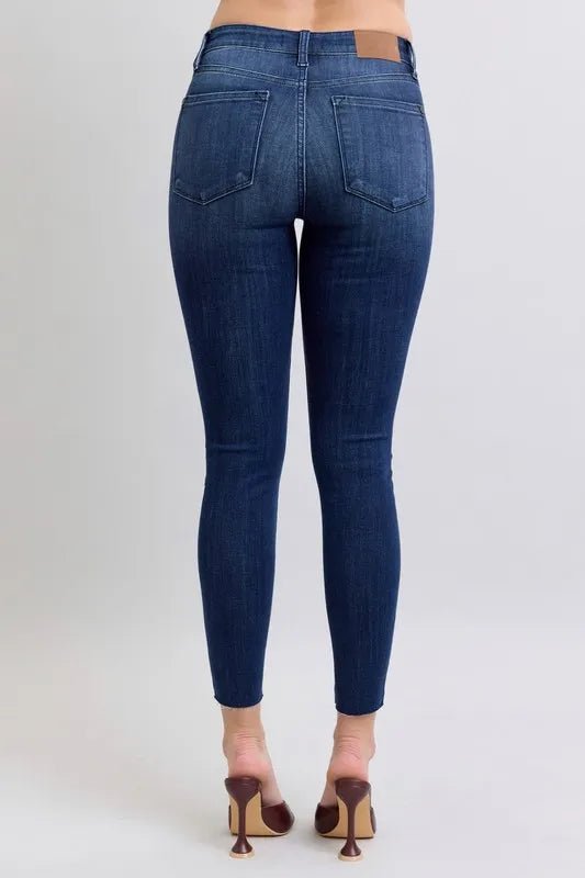 Judy Blue Full Size Mid Rise Skinny Jeans with Raw Hem Plus Size - Love Salve