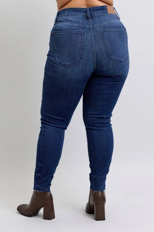 Judy Blue Full Size Mid Rise Skinny Jeans with Raw Hem Plus Size - Love Salve