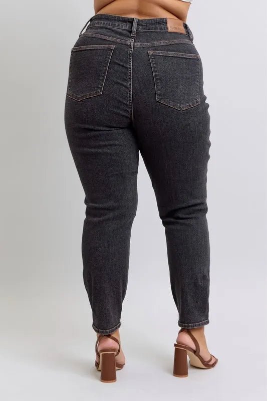 Judy Blue Full Size Mid Rise Tummy Control Slim Jeans Plus Size - Love Salve