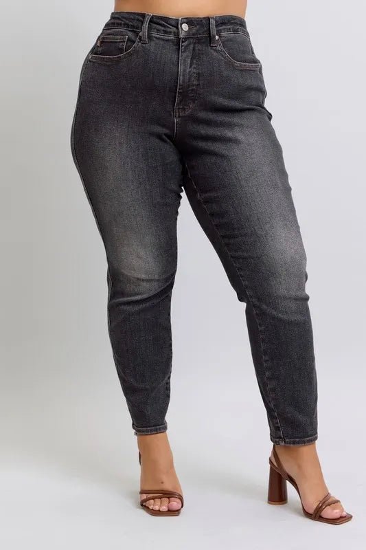 Judy Blue Full Size Mid Rise Tummy Control Slim Jeans Plus Size - Love Salve