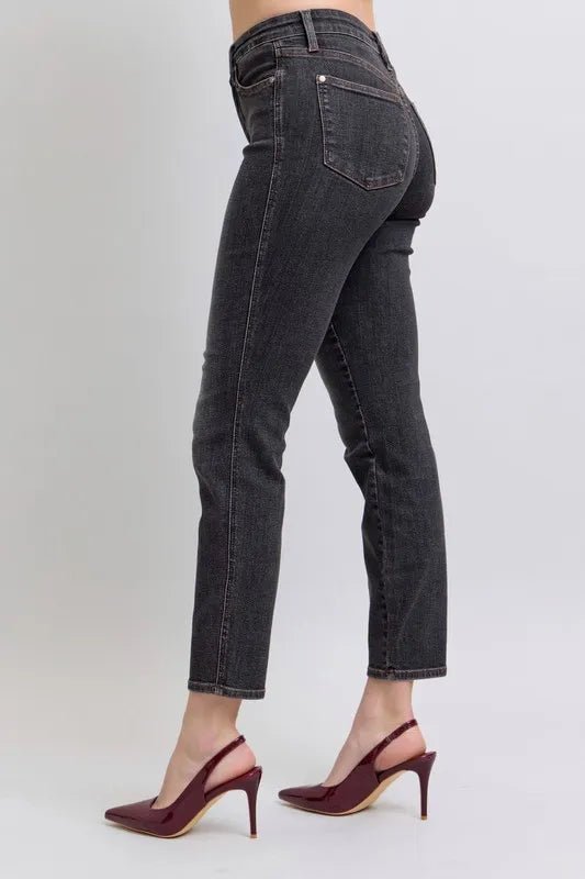 Judy Blue Full Size Mid Rise Tummy Control Slim Jeans Plus Size - Love Salve