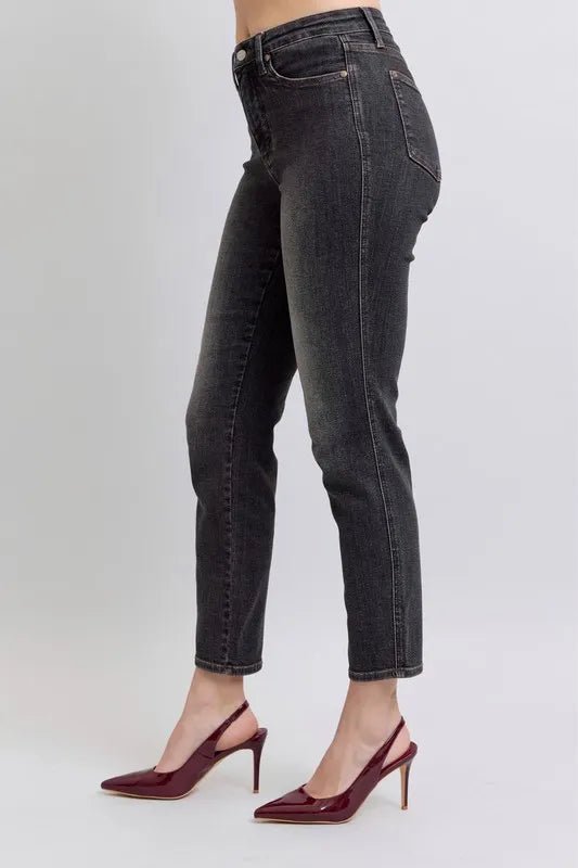 Judy Blue Full Size Mid Rise Tummy Control Slim Jeans Plus Size - Love Salve
