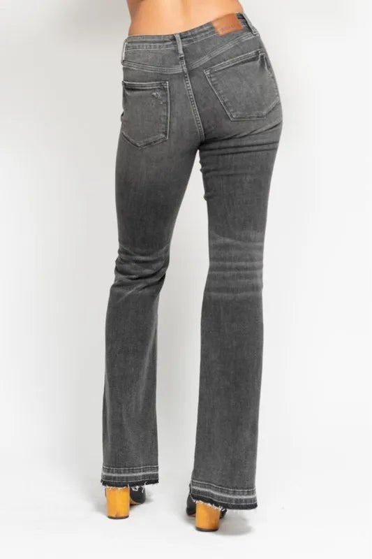 Judy Blue Full Size Mid Rise Tummy Control Washed Gray Flare Jeans Plus Size - Love Salve