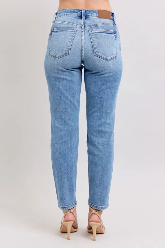 Judy Blue Full Size Mid Rise Vintage Wash Slim Jeans Plus Size - Love Salve