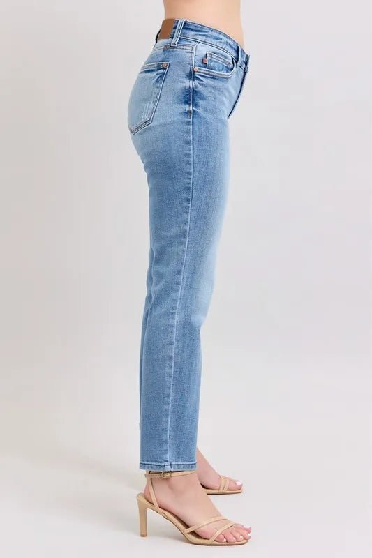 Judy Blue Full Size Mid Rise Vintage Wash Slim Jeans Plus Size - Love Salve