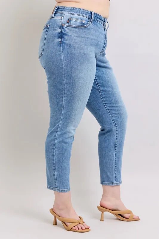 Judy Blue Full Size Mid Rise Vintage Wash Slim Jeans Plus Size - Love Salve