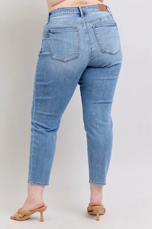 Judy Blue Full Size Mid Rise Vintage Wash Slim Jeans Plus Size - Love Salve