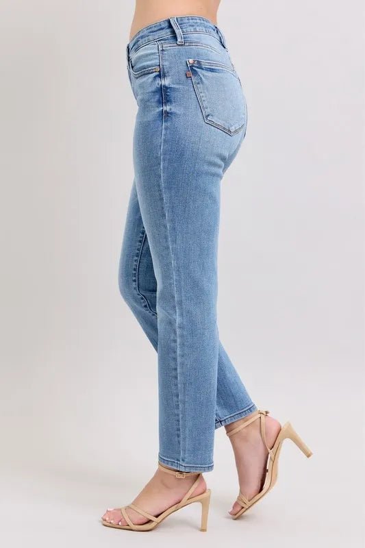 Judy Blue Full Size Mid Rise Vintage Wash Slim Jeans Plus Size - Love Salve