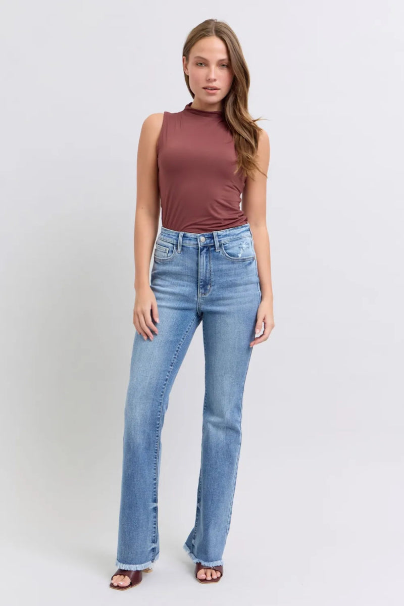 Judy Blue Full Size Raw Hem High Rise Bootcut Jeans for Women - Love Salve