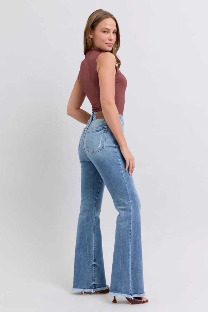 Judy Blue Full Size Raw Hem High Rise Bootcut Jeans for Women - Love Salve