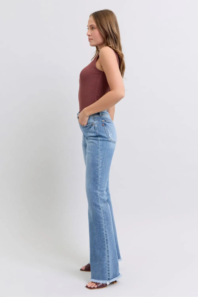 Judy Blue Full Size Raw Hem High Rise Bootcut Jeans for Women - Love Salve