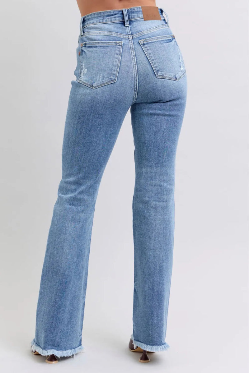 Judy Blue Full Size Raw Hem High Rise Bootcut Jeans for Women - Love Salve