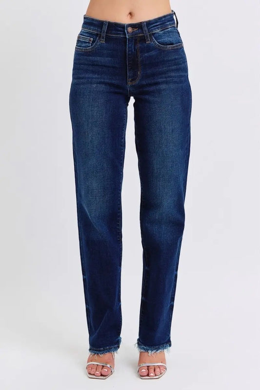 Judy Blue Full Size Raw Hem Straight Leg Jeans for Women - Love Salve
