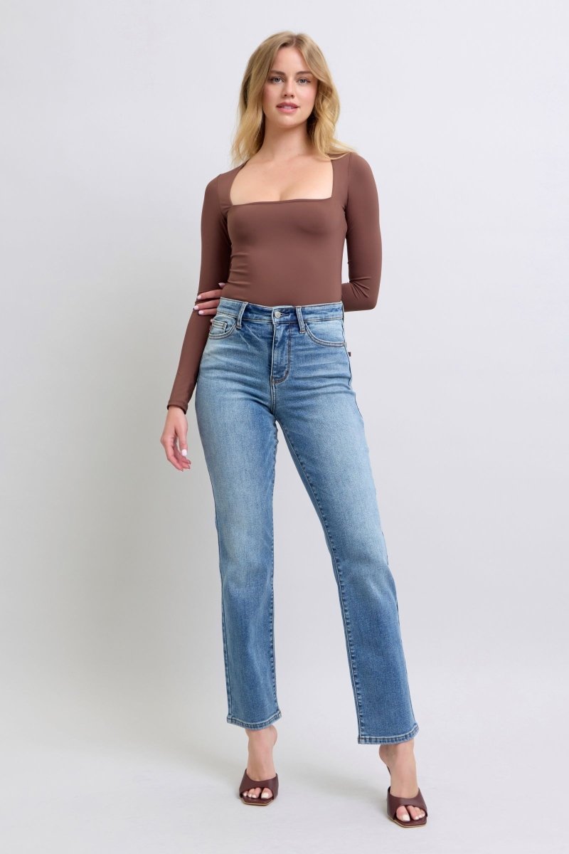 Judy Blue Full Size Run Vintage Wash Thermal Straight Jeans - Love Salve