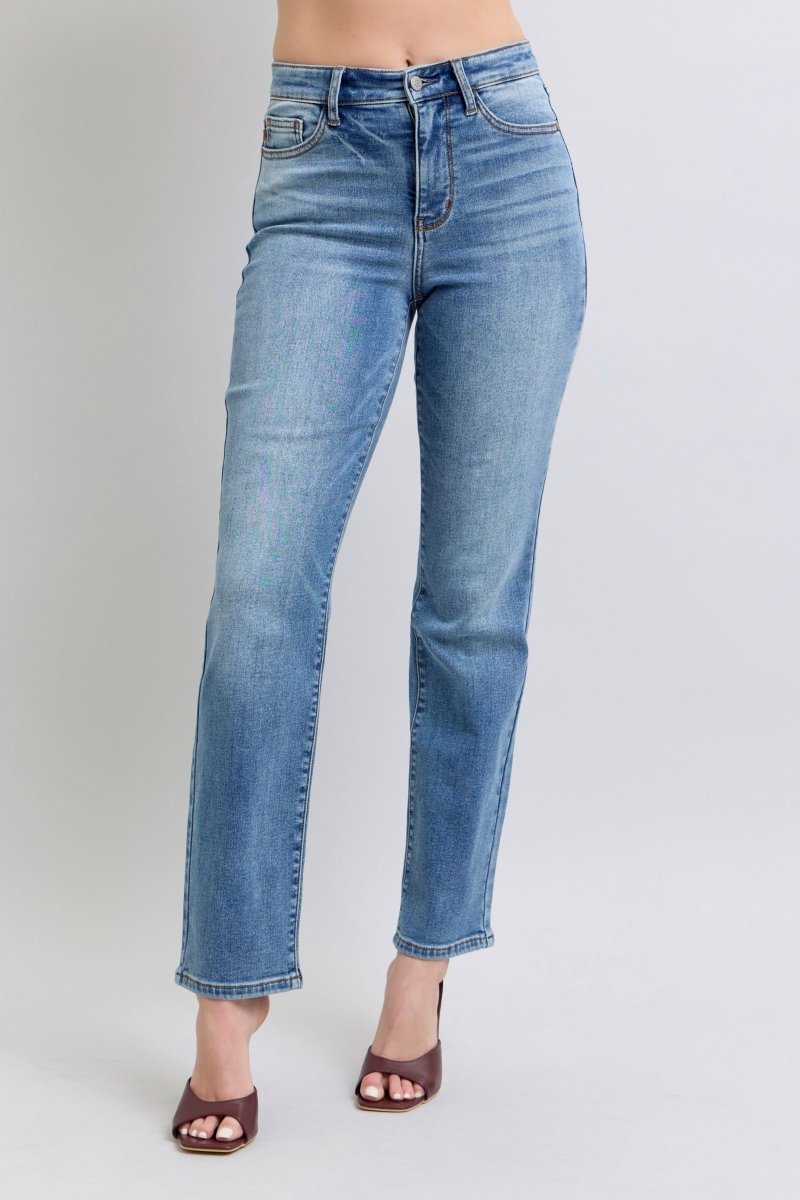 Judy Blue Full Size Run Vintage Wash Thermal Straight Jeans - Love Salve