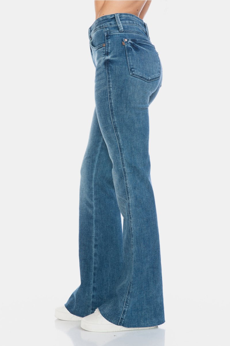 Judy Blue Full Size Tummy Control Cut Hem Flare Jeans - Love Salve
