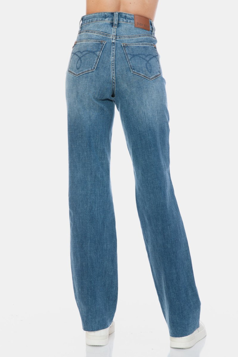 Judy Blue Full Size Tummy Control Cut Raw Hem Straight Jeans - Love Salve