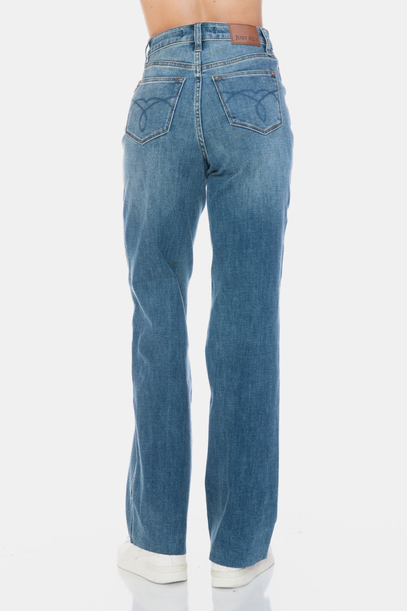 Judy Blue Full Size Tummy Control Cut Raw Hem Straight Jeans - Love Salve