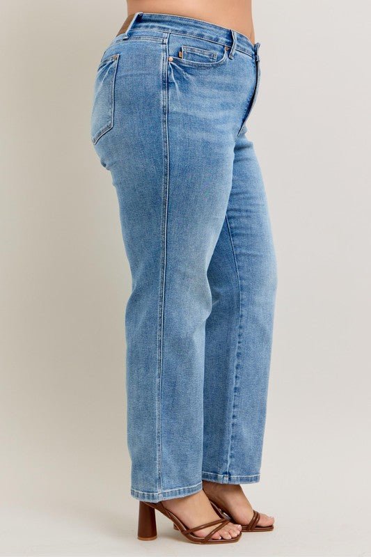 Judy Blue Full Size Tummy Control Vintage Wash Straight Jeans Plus Size - Love Salve